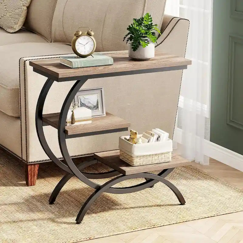 Petite table d'appoint industrielle à 3 niveaux pour canapé