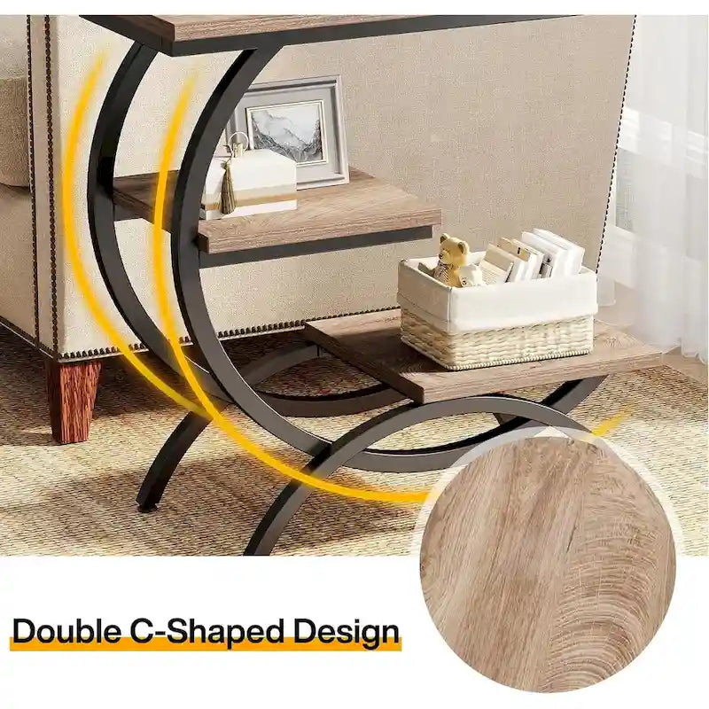 Petite table d'appoint industrielle à 3 niveaux pour canapé