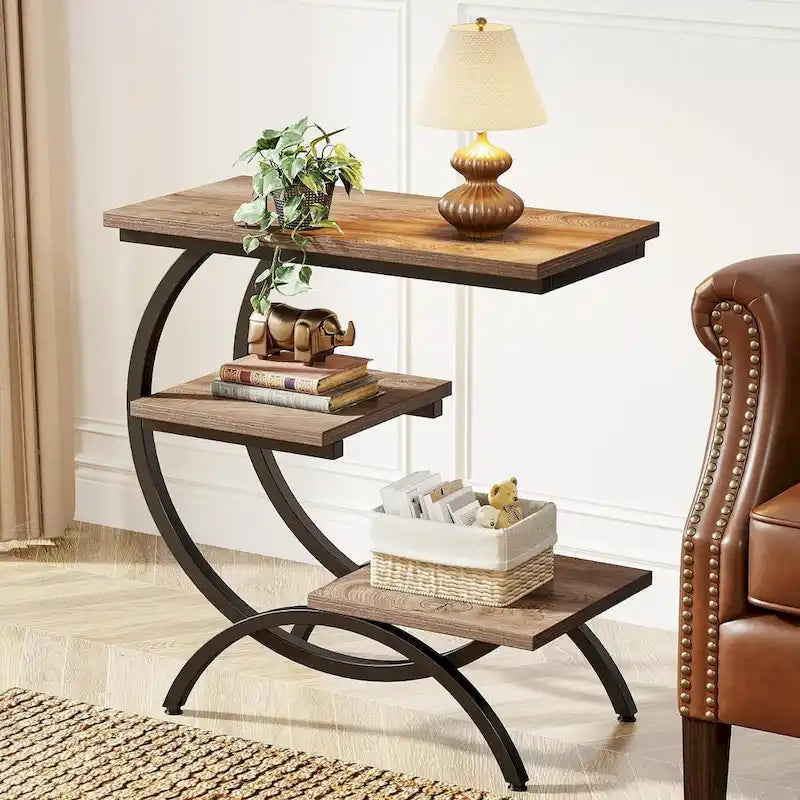 Petite table d'appoint industrielle à 3 niveaux pour canapé