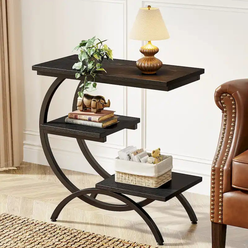 Petite table d'appoint industrielle à 3 niveaux pour canapé