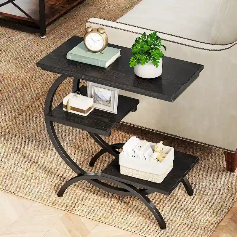 Petite table d'appoint industrielle à 3 niveaux pour canapé