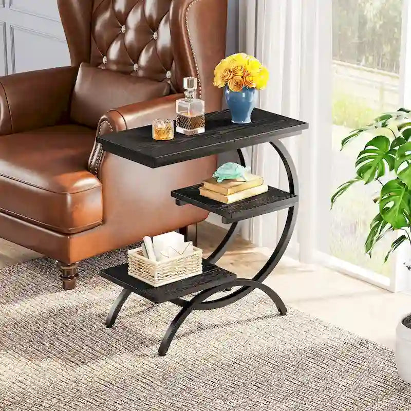 Petite table d'appoint industrielle à 3 niveaux pour canapé