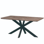 Table à manger rectangulaire de 63 po avec plateau en MDF et piètement géométrique en métal en croix pour cuisine et salle à manger