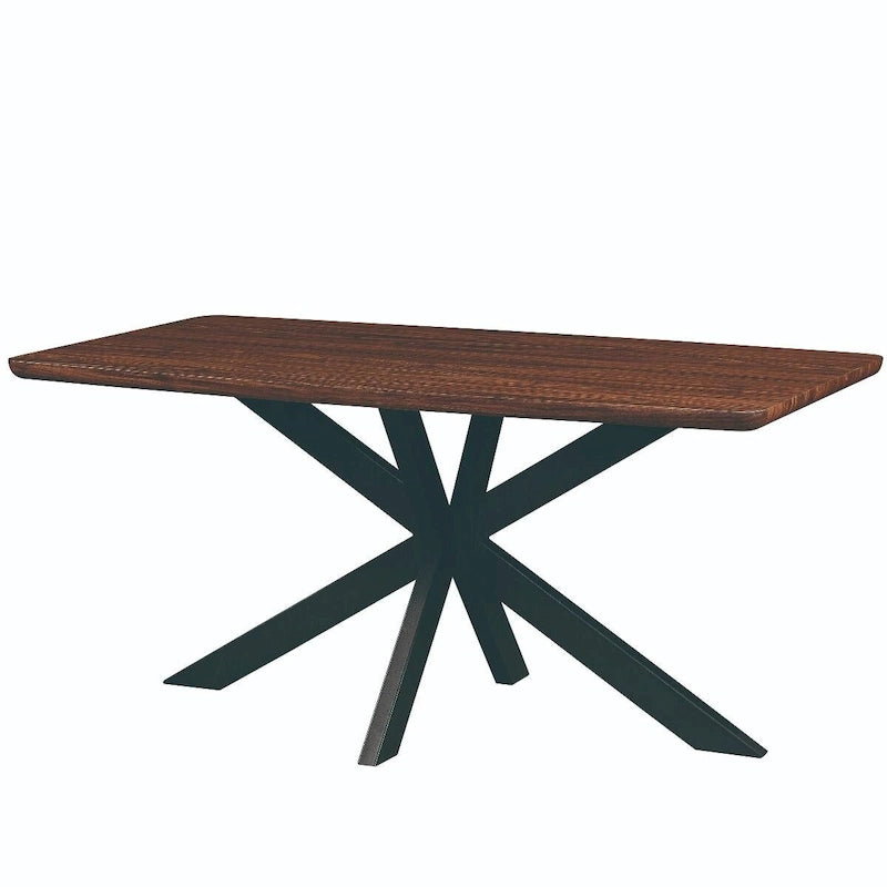 Table à manger rectangulaire de 63 po avec plateau en MDF et piètement géométrique en métal en croix pour cuisine et salle à manger