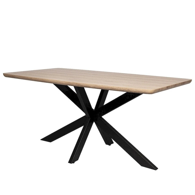 Table à manger rectangulaire de 63 po avec plateau en MDF et piètement géométrique en métal en croix pour cuisine et salle à manger