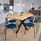Table à manger rectangulaire de 63 po avec plateau en MDF et piètement géométrique en métal en croix pour cuisine et salle à manger