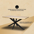 Table à manger rectangulaire de 63 po avec plateau en MDF et piètement géométrique en métal en croix pour cuisine et salle à manger