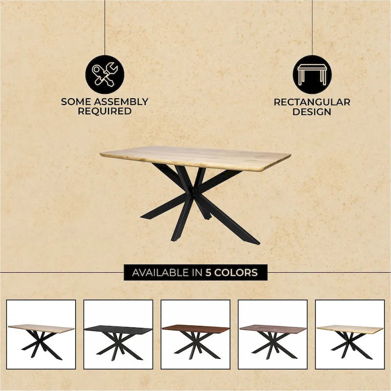 Table à manger rectangulaire de 63 po avec plateau en MDF et piètement géométrique en métal en croix pour cuisine et salle à manger