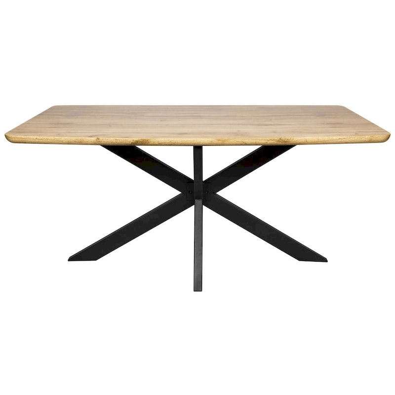 Table à manger rectangulaire de 63 po avec plateau en MDF et piètement géométrique en métal en croix pour cuisine et salle à manger