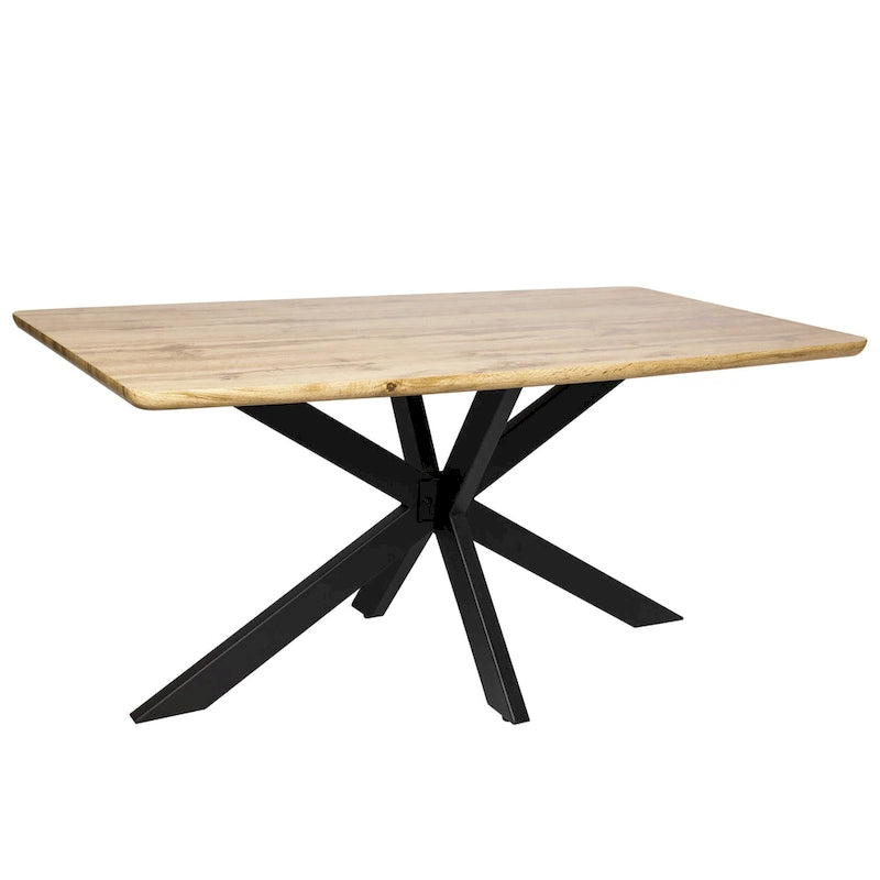 Table à manger rectangulaire de 63 po avec plateau en MDF et piètement géométrique en métal en croix pour cuisine et salle à manger