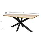 Table à manger rectangulaire de 63 po avec plateau en MDF et piètement géométrique en métal en croix pour cuisine et salle à manger