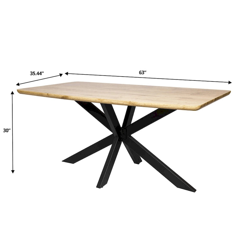 Table à manger rectangulaire de 63 po avec plateau en MDF et piètement géométrique en métal en croix pour cuisine et salle à manger