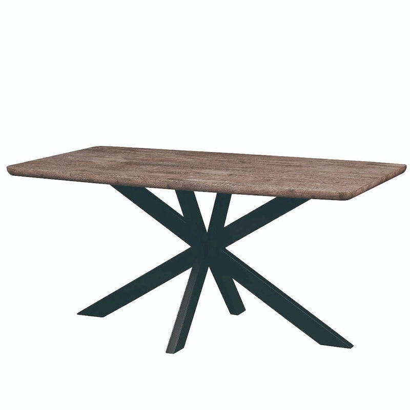 Table à manger rectangulaire de 63 po avec plateau en MDF et piètement géométrique en métal en croix pour cuisine et salle à manger