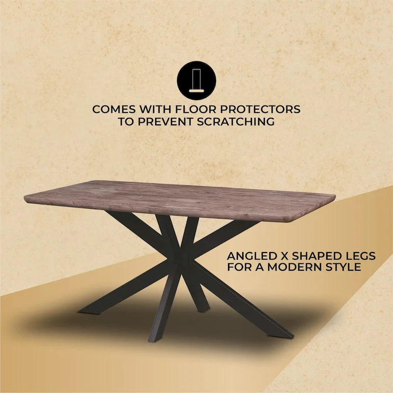 Table à manger rectangulaire de 63 po avec plateau en MDF et piètement géométrique en métal en croix pour cuisine et salle à manger