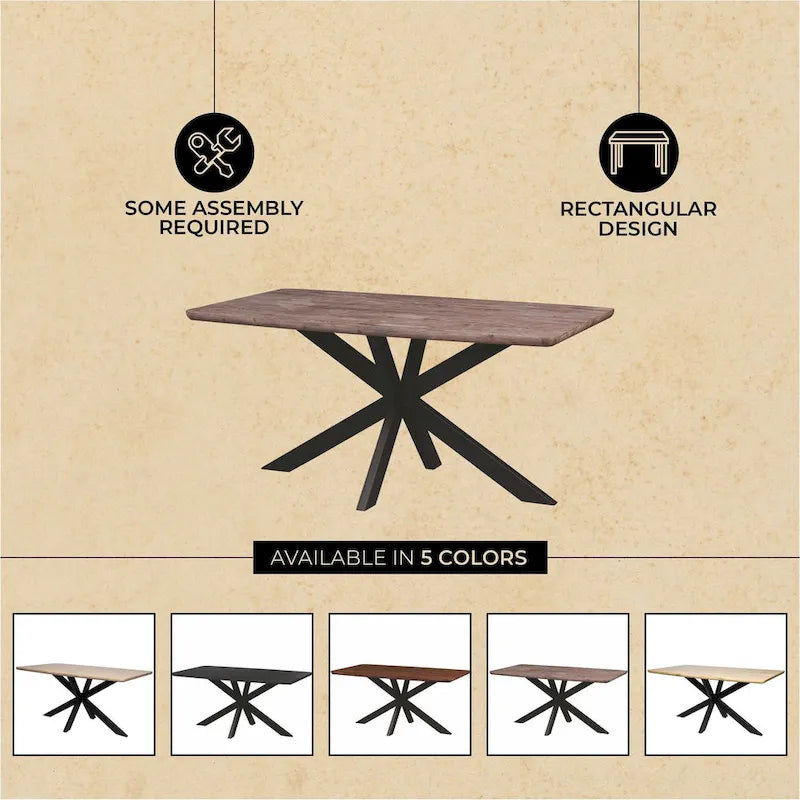 Table à manger rectangulaire de 63 po avec plateau en MDF et piètement géométrique en métal en croix pour cuisine et salle à manger