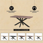 Table à manger rectangulaire de 63 po avec plateau en MDF et piètement géométrique en métal en croix pour cuisine et salle à manger