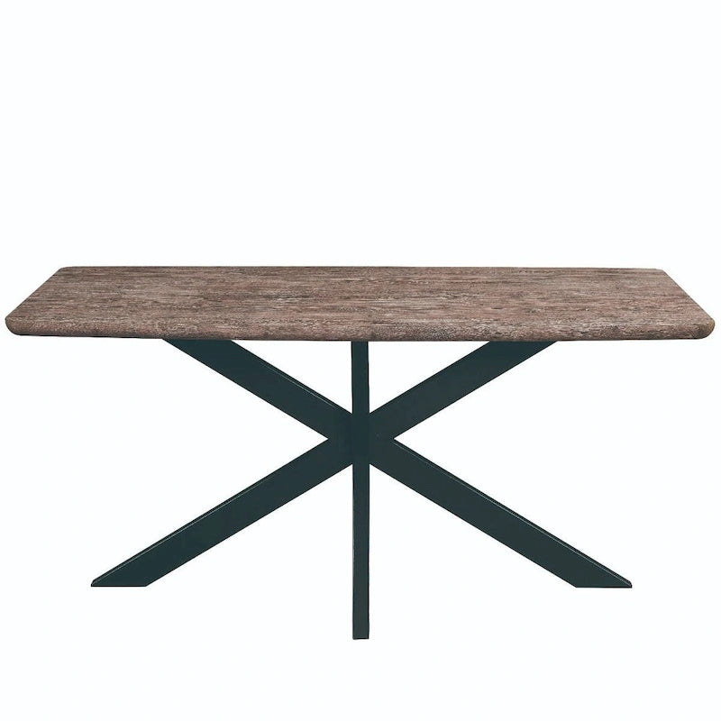 Table à manger rectangulaire de 63 po avec plateau en MDF et piètement géométrique en métal en croix pour cuisine et salle à manger