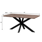 Table à manger rectangulaire de 63 po avec plateau en MDF et piètement géométrique en métal en croix pour cuisine et salle à manger