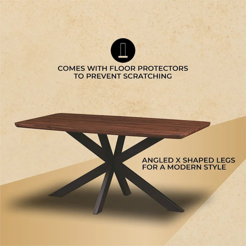 Table à manger rectangulaire de 63 po avec plateau en MDF et piètement géométrique en métal en croix pour cuisine et salle à manger