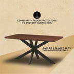 Table à manger rectangulaire de 63 po avec plateau en MDF et piètement géométrique en métal en croix pour cuisine et salle à manger