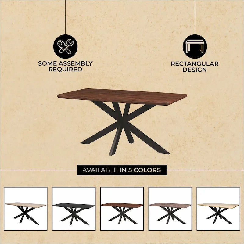 Table à manger rectangulaire de 63 po avec plateau en MDF et piètement géométrique en métal en croix pour cuisine et salle à manger