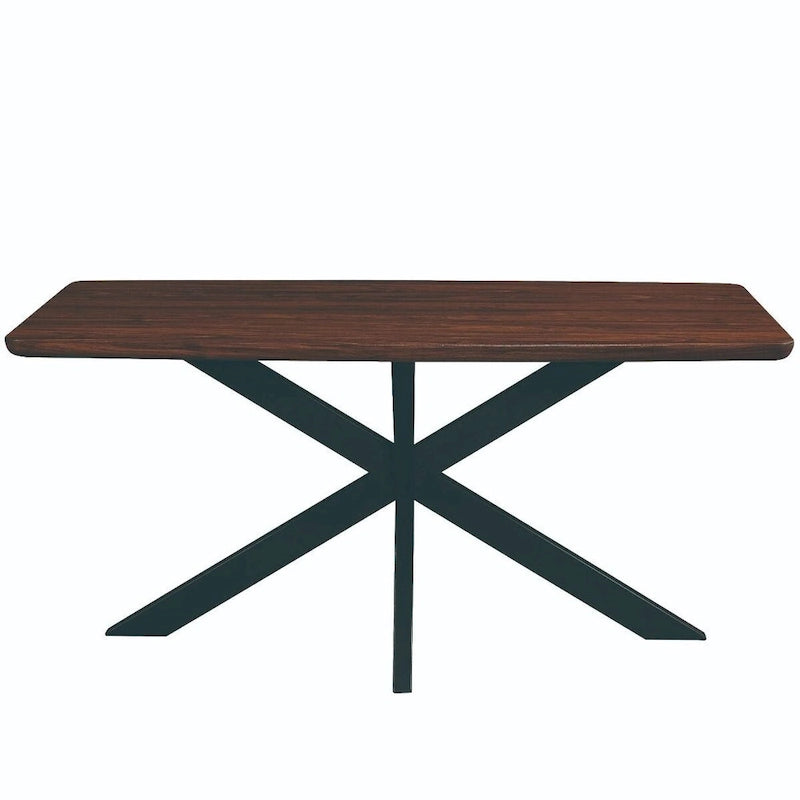 Table à manger rectangulaire de 63 po avec plateau en MDF et piètement géométrique en métal en croix pour cuisine et salle à manger