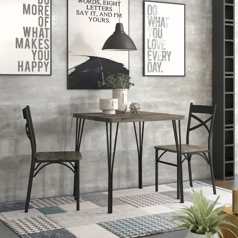 Ensemble de table à manger carrée compacte 3 pièces en métal Zath Industrial par