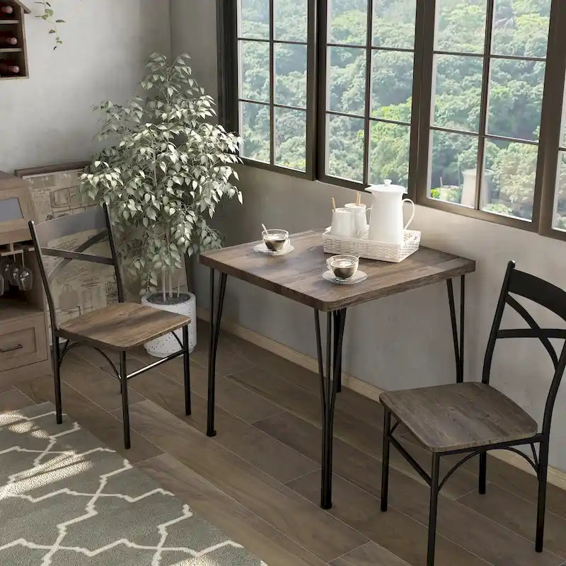Ensemble de table à manger carrée compacte 3 pièces en métal Zath Industrial par