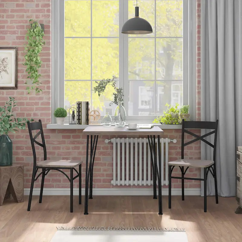 Ensemble de table à manger carrée compacte 3 pièces en métal Zath Industrial par