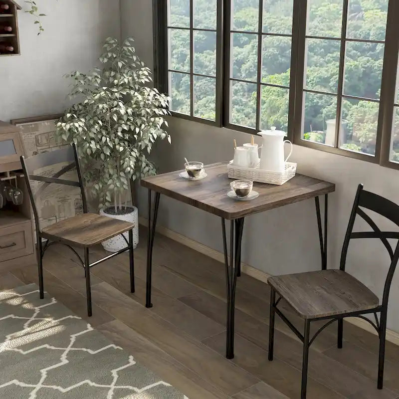Ensemble de table à manger carrée compacte 3 pièces en métal Zath Industrial par