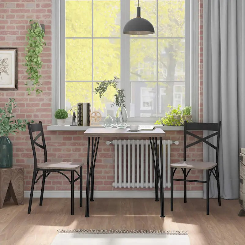 Ensemble de table à manger carrée compacte 3 pièces en métal Zath Industrial par