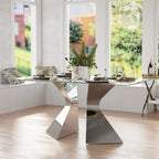 Table de salle à manger en verre de 160 cm, table de salle à manger moderne pour 4-6 personnes avec plateau rectangulaire en verre trempé et pieds en métal