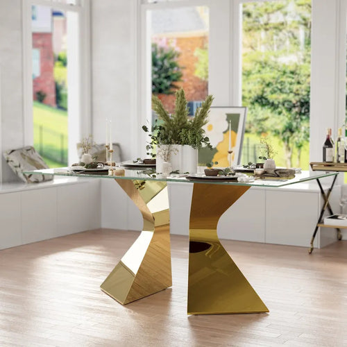 Table de salle à manger en verre de 160 cm, table de salle à manger moderne pour 4-6 personnes avec plateau rectangulaire en verre trempé et pieds en métal