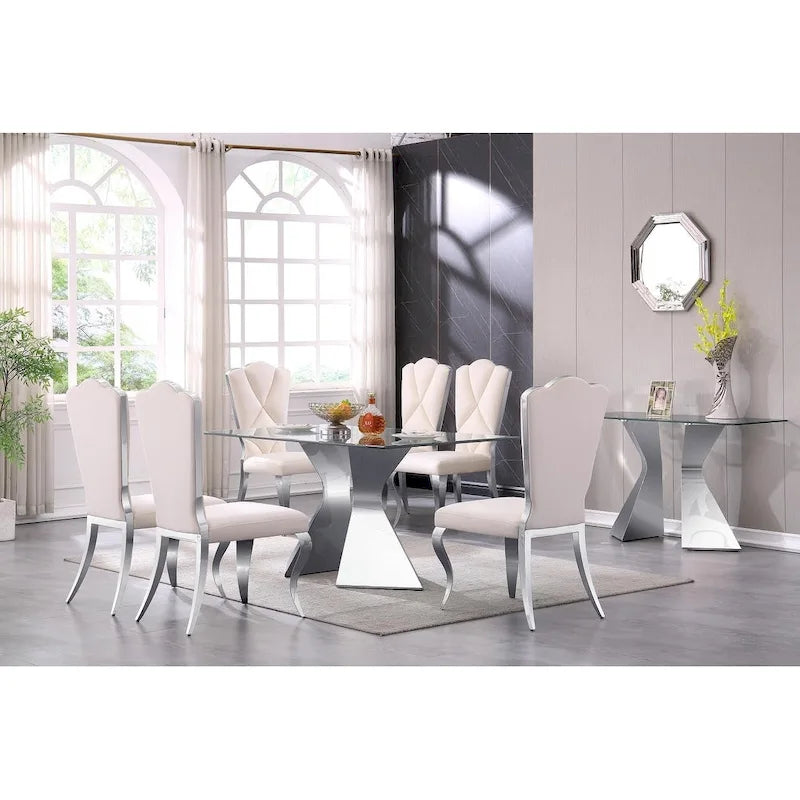 Table de salle à manger en verre de 160 cm, table de salle à manger moderne pour 4-6 personnes avec plateau rectangulaire en verre trempé et pieds en métal