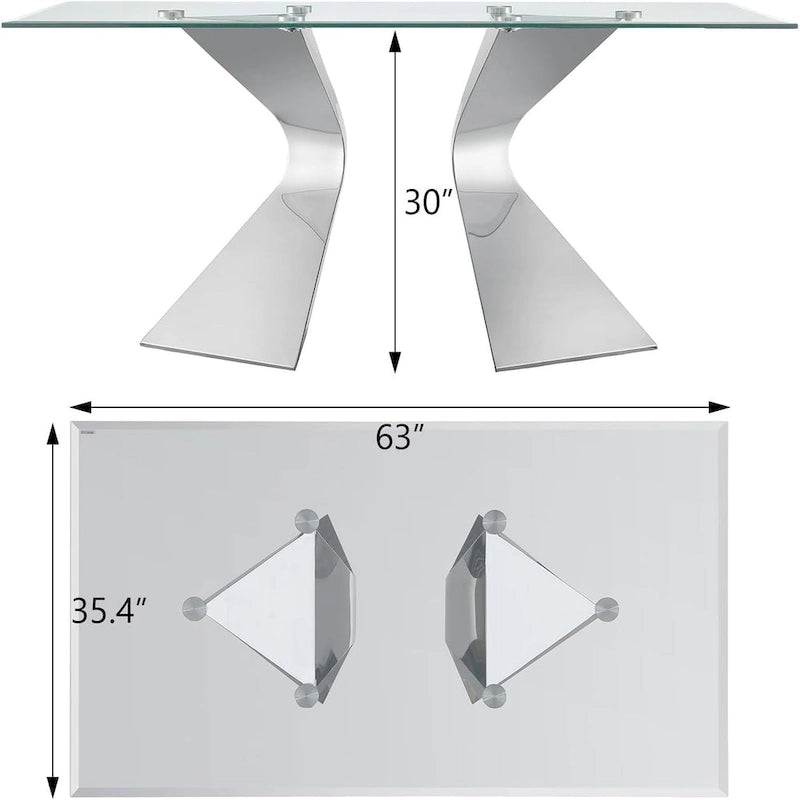 Table de salle à manger en verre de 160 cm, table de salle à manger moderne pour 4-6 personnes avec plateau rectangulaire en verre trempé et pieds en métal