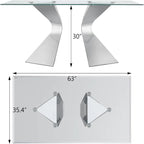 Table de salle à manger en verre de 160 cm, table de salle à manger moderne pour 4-6 personnes avec plateau rectangulaire en verre trempé et pieds en métal