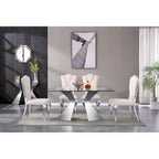 Table de salle à manger en verre de 160 cm, table de salle à manger moderne pour 4-6 personnes avec plateau rectangulaire en verre trempé et pieds en métal