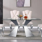 Table de salle à manger en verre de 160 cm, table de salle à manger moderne pour 4-6 personnes avec plateau rectangulaire en verre trempé et pieds en métal