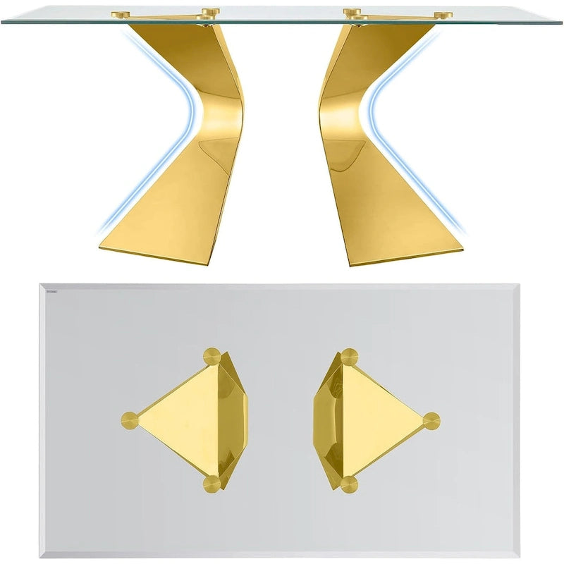 Table de salle à manger en verre de 160 cm, table de salle à manger moderne pour 4-6 personnes avec plateau rectangulaire en verre trempé et pieds en métal