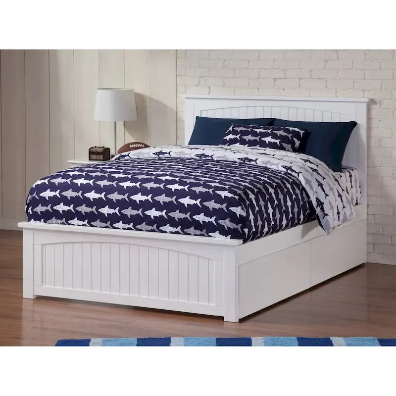 Lit plateforme complet avec 2 tiroirs de rangement blancs