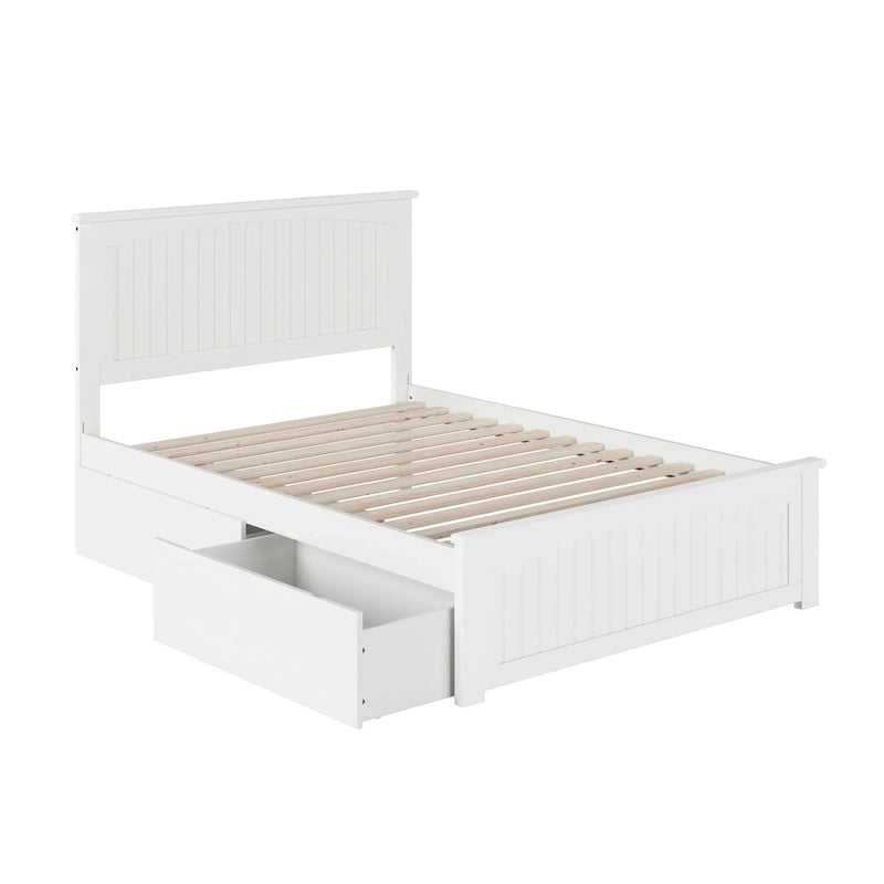 Lit plateforme complet avec 2 tiroirs de rangement blancs