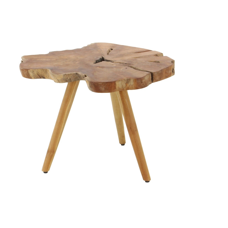 Table d'appoint fait main en bois de teck à bords irréguliers avec pieds trépieds - Marron - Roche River Decor - 25W x 27L x 20H