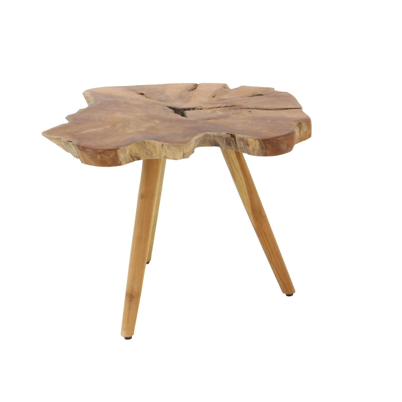 Table d'appoint fait main en bois de teck à bords irréguliers avec pieds trépieds - Marron - Roche River Decor - 25W x 27L x 20H