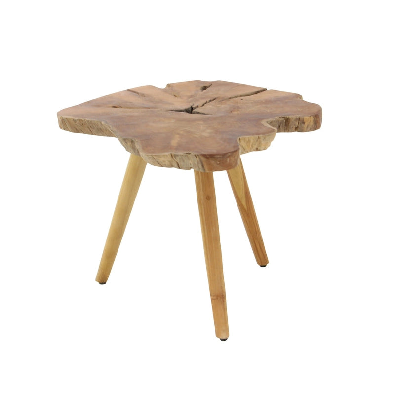 Table d'appoint fait main en bois de teck à bords irréguliers avec pieds trépieds - Marron - Roche River Decor - 25W x 27L x 20H