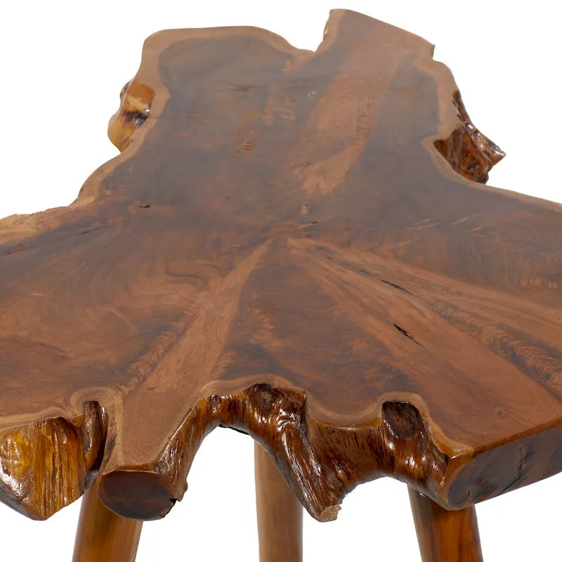 Table d'appoint fait main en bois de teck à bords irréguliers avec pieds trépieds - Marron - Roche River Decor - 25W x 27L x 20H