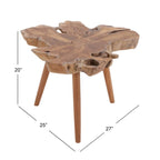Table d'appoint fait main en bois de teck à bords irréguliers avec pieds trépieds - Marron - Roche River Decor - 25W x 27L x 20H