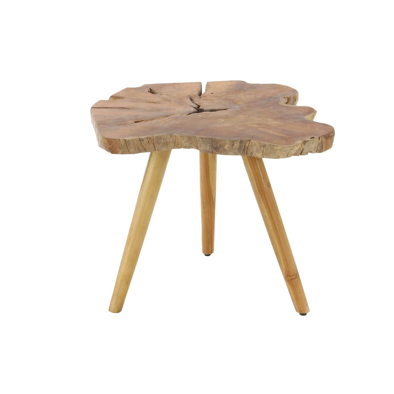 Table d'appoint fait main en bois de teck à bords irréguliers avec pieds trépieds - Marron - Roche River Decor - 25W x 27L x 20H
