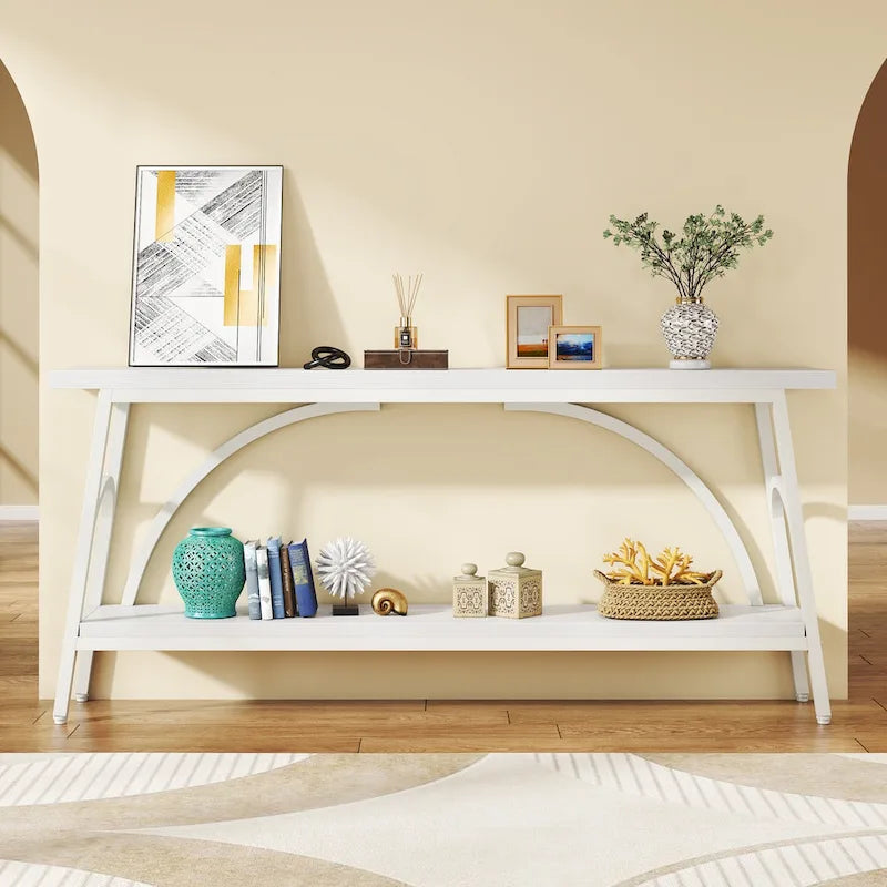 Table console extra longue de 70,8 pouces, tables de canapé étroites avec 2 étagères de rangement
