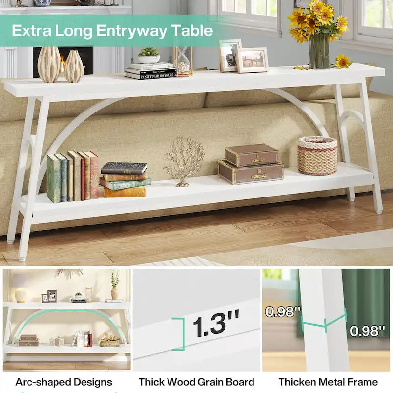 Table console extra longue de 70,8 pouces, tables de canapé étroites avec 2 étagères de rangement