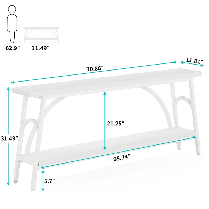 Table console extra longue de 70,8 pouces, tables de canapé étroites avec 2 étagères de rangement